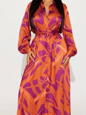 NWOT Flying Tomato Bold Orange and Purple Belted Maxi Dress Sz L